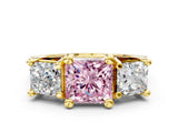 Yellow gold Three-Stone Fancy Pink Princess  Cut Diamond Ring with Channel-Set Band and Four-Prong Setting_33