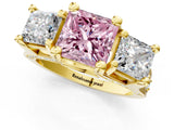 Yellow gold Three-Stone Fancy Pink Princess  Cut Diamond Ring with Channel-Set Band and Four-Prong Setting_34