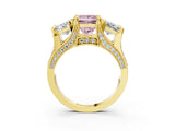 Yellow gold Three-Stone Fancy Pink Princess  Cut Diamond Ring with Channel-Set Band and Four-Prong Setting_36