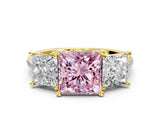 Yellow gold Three-Stone Fancy Pink Princess Cut Diamond Ring with Pavé Band and Prong Setting_46