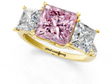 Yellow gold Three-Stone Fancy Pink Princess Cut Diamond Ring with Pavé Band and Prong Setting_47