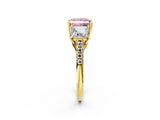Yellow gold Three-Stone Fancy Pink Princess Cut Diamond Ring with Pavé Band and Prong Setting_48