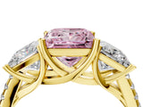 Yellow gold Three-Stone Fancy Pink Princess Cut Diamond Ring with Pavé Band and Prong Setting_50