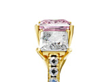 Yellow gold Three-Stone Fancy Pink Princess Cut Diamond Ring with Pavé Band and Prong Setting_51