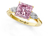 Yellow gold Three-Stone Fancy Pink Princess  Cut Diamond Ring with Pear Side Stones in Four-Prong Setting_1