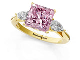 Yellow gold Three-Stone Fancy Pink Princess Cut Diamond Ring with Pear  Side Stones in Four-Prong Setting_49