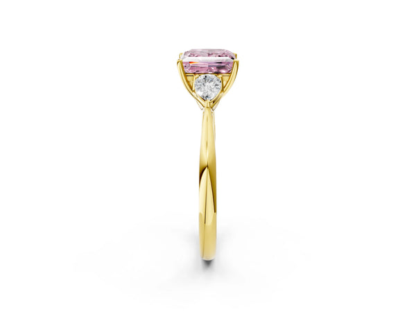 Yellow Gold Princess Cut Engagement Ring Setting for Fancy Pink Center with Pear Side Stones