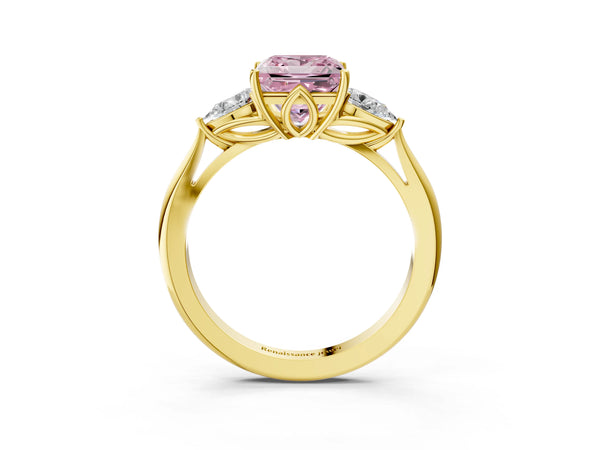 Yellow Gold Princess Cut Engagement Ring Setting for Fancy Pink Center with Pear Side Stones