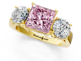 Yellow gold Three-Stone Fancy Pink Princess Cut Diamond Ring with Round Side Stones, Classic Band, and Four-Prong Setting_1