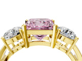Yellow gold Three-Stone Fancy Pink Princess Cut Diamond Ring with Round Side Stones, Classic Band, and Four-Prong Setting_4