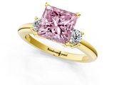 Yellow gold Three-Stone Fancy Pink Princess  Cut Diamond Solitaire with Prong Setting and Classic Band_1