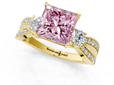 Yellow gold Three-Stone Fancy Pink Princess  Cut Diamond Twist Band with Prong Setting_1