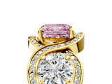 Yellow gold Three-Stone Fancy Pink Princess Cut Diamond Wave Pave Band with Prong Setting_11