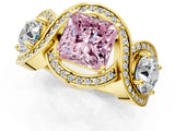 Yellow gold Three-Stone Fancy Pink Princess Cut Diamond Wave Pave Band with Prong Setting_7
