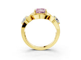 Yellow gold Three-Stone Fancy Pink Princess Cut Diamond Wave Pave Band with Prong Setting_9