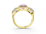 Yellow gold Three-Stone Fancy Pink Princess Cut Halo Diamond Ring with Pave Band and Four-Prong Setting_3