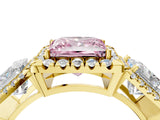 Yellow gold Three-Stone Fancy Pink Princess Cut Halo Diamond Ring with Pave Band and Four-Prong Setting_4