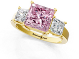 Yellow gold Three-Stone Fancy Pink Princess  Cut Solitaire Ring with Prong Setting_4