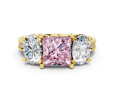 Yellow gold Three-Stone Fancy Pink Princess  Diamond Milgrain Pave Band with Prong Setting 1