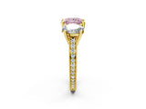 Yellow gold Three-Stone Fancy Pink Princess  Diamond Milgrain Pave Band with Prong Setting 3