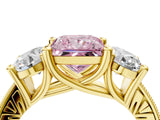 Yellow gold Three-Stone Fancy Pink Princess  Diamond Milgrain Pave Band with Prong Setting 5