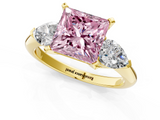 Yellow gold Three-Stone Fancy Pink Princess  Diamond Ring with Pear Side Stones in Four-Prong Setting_1