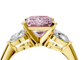 Yellow gold Three-Stone Fancy Pink Princess  Diamond Ring with Pear Side Stones in Four-Prong Setting_4