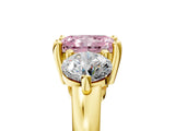 Yellow gold Three-Stone Fancy Pink Radiant  Brilliant Cut Solitaire Ring with Prong Setting on a Classic Band 1