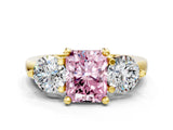 Yellow gold Three-Stone Fancy Pink Radiant  Brilliant Cut Solitaire Ring with Prong Setting on a Classic Band 2