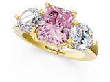 Yellow gold Three-Stone Fancy Pink Radiant  Brilliant Cut Solitaire Ring with Prong Setting on a Classic Band 3