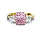 Yellow gold Three-Stone Fancy Pink Radiant Cut Brilliant Diamond Solitaire Ring with Tapered Band and Four-Prong Setting_6