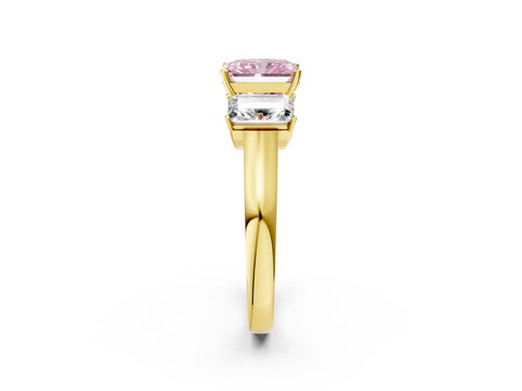 Yellow gold Three-Stone Fancy Pink Radiant Cut Brilliant Diamond Trellis Ring with Comfort Fit Band_2