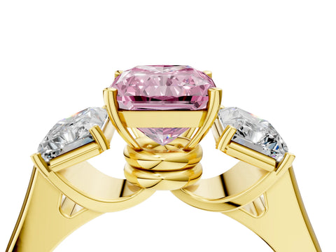 Yellow gold Three-Stone Fancy Pink Radiant Cut Brilliant Diamond Trellis Ring with Comfort Fit Band_4