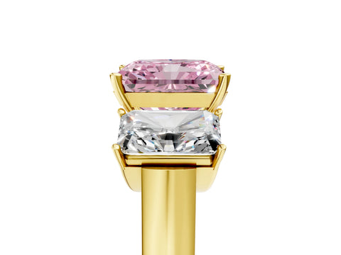 Yellow gold Three-Stone Fancy Pink Radiant Cut Brilliant Diamond Trellis Ring with Comfort Fit Band_5