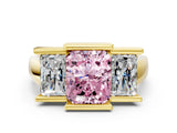 Yellow gold Three Stone Fancy Pink Radiant Cut Cut Channel Set Diamond Ring