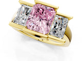 Yellow gold Three Stone Fancy Pink Radiant Cut Cut Channel Set Diamond Ring_1