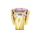 Yellow gold Three Stone Fancy Pink Radiant Cut Cut Channel Set Diamond Ring_5