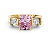 Yellow gold Three-Stone Fancy Pink Radiant Cut Cut Classic Band Prong Setting Ring