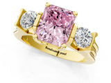 Yellow gold Three-Stone Fancy Pink Radiant Cut Cut Classic Band Prong Setting Ring_1