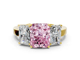 Yellow gold Three-Stone Fancy Pink Radiant Cut Cut Diamond Engagement Ring with Flat Band and Four-Prong Setting_12