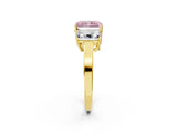 Yellow gold Three-Stone Fancy Pink Radiant Cut Cut Diamond Engagement Ring with Flat Band and Four-Prong Setting_14