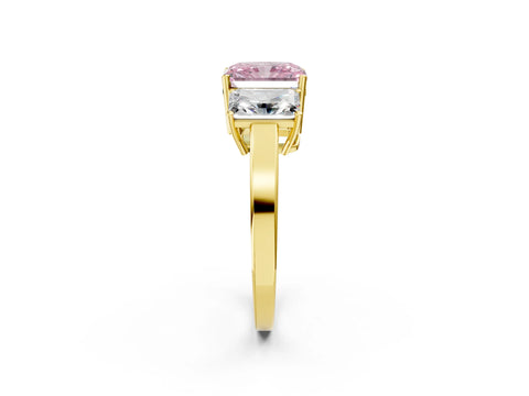 Yellow gold Three-Stone Fancy Pink Radiant Cut Cut Diamond Engagement Ring with Flat Band and Four-Prong Setting_14