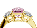 Yellow gold Three-Stone Fancy Pink Radiant Cut Cut Diamond Engagement Ring with Flat Band and Four-Prong Setting_16
