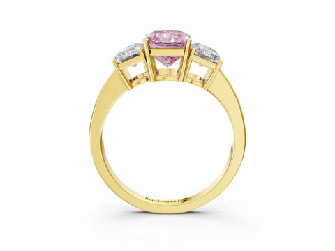 Yellow gold Three-Stone Fancy Pink Radiant Cut Cut Diamond Engagement Ring with Flat Band and Four-Prong Setting_3