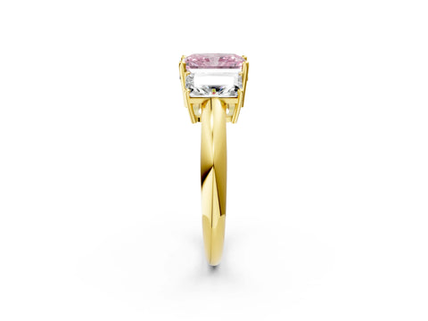 Yellow gold Three-Stone Fancy Pink Radiant Cut Cut Diamond Engagement Ring with Prong Setting on a White Gold Band_2