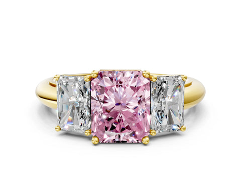 Yellow gold Three-Stone Fancy Pink Radiant Cut Cut Diamond Engagement Ring with Prong Setting on a White Gold Band_36
