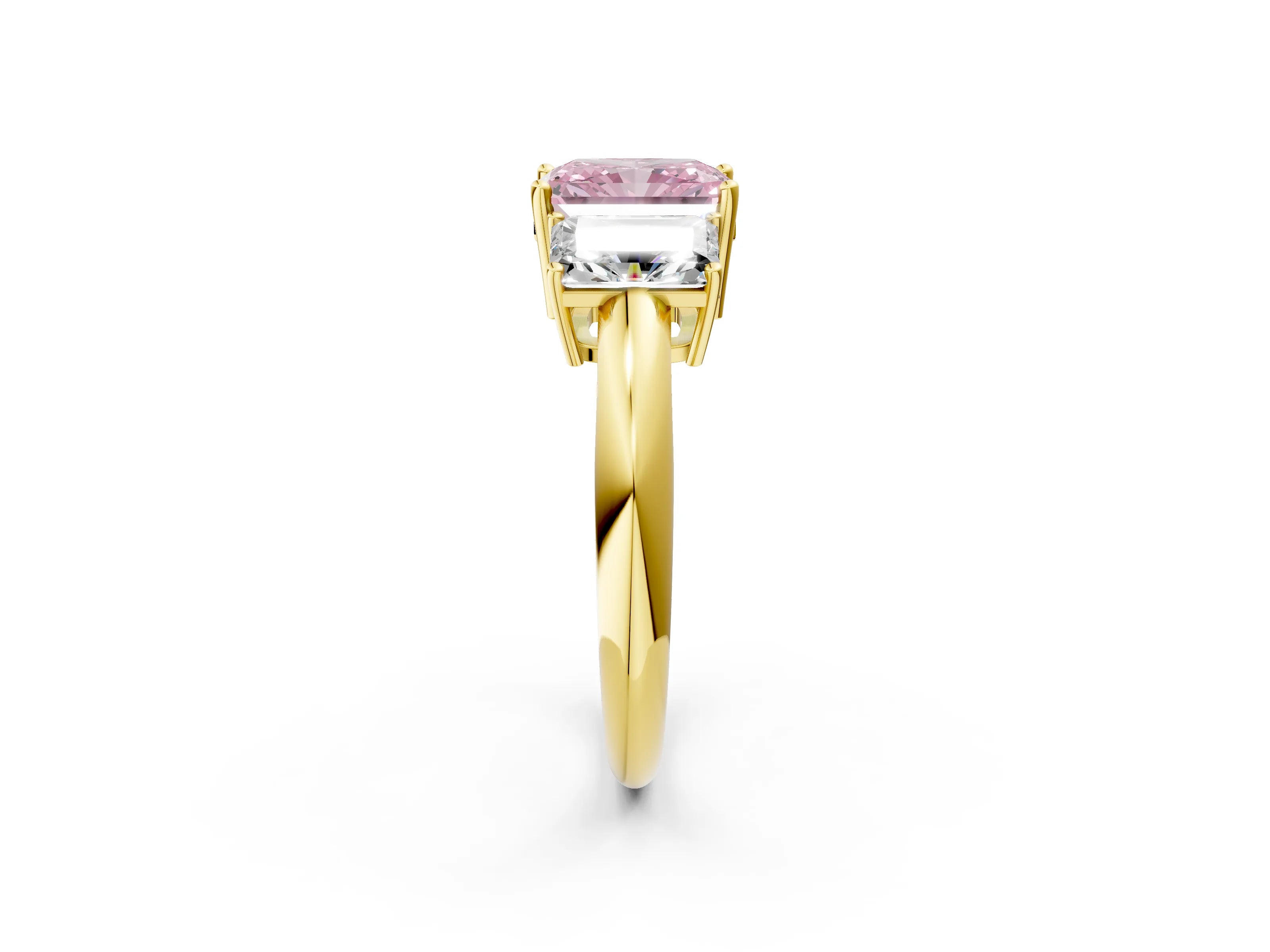 Yellow gold Three-Stone Fancy Pink Radiant Cut Cut Diamond Engagement Ring with Prong Setting on a White Gold Band_38