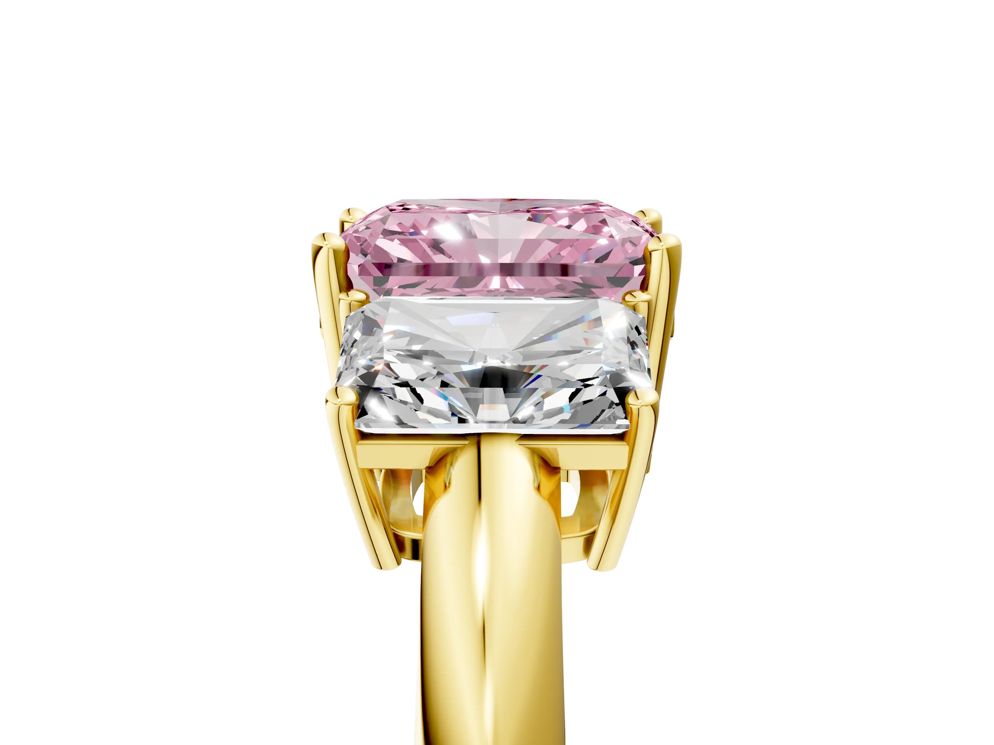 Yellow gold Three-Stone Fancy Pink Radiant Cut Cut Diamond Engagement Ring with Prong Setting on a White Gold Band_41