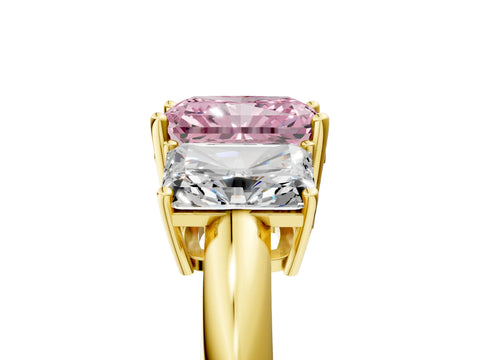 Yellow gold Three-Stone Fancy Pink Radiant Cut Cut Diamond Engagement Ring with Prong Setting on a White Gold Band_5