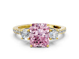Yellow gold Three-Stone Fancy Pink Radiant Cut Cut Diamond Pavé Band with Prong Setting_15